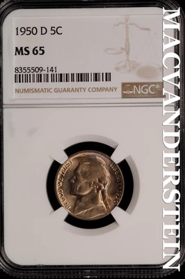 1950-D Jefferson Nickel - NGC MS 65 - Brilliant Unc  No Reserve  #SLi227 - Image 1 of 2