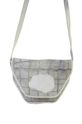 Bolso de hombro con estampado de cocodrilo de cuero para mujer Carlos Falchi Gris Blanco Foto 1 de 4