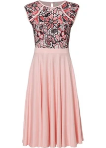 Neu Midikleid mit Spitze Gr. 40/42 Rosa Geblümt Damen Abendkleid Cocktailkleid - Bild 1 von 1