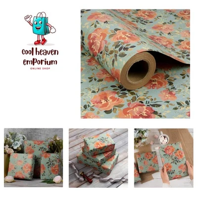 Kraft Wrapping Paper Roll - Vintage Flower Design Great for Spring, Summer, H... - Image 1 of 4