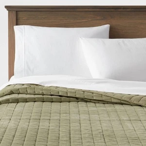 Full/Queen Channel Stitch Velvet Quilt Green - Threshold - Picture 1 of 3