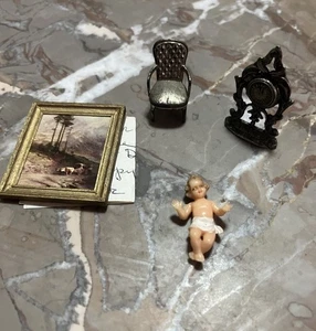 Vintage Dollhouse Variety-Clock-Baby-Chair-Painting- 4 Pieces ￼ - Picture 1 of 12