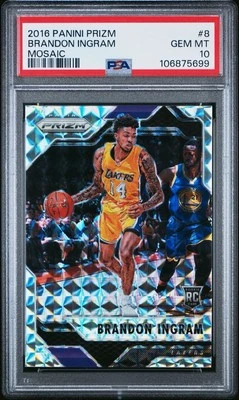 2016-17 Panini Prizm Mosaic Brandon Ingram #8 RC Rookie Silver Prizm PSA 10 - Image 1 of 2