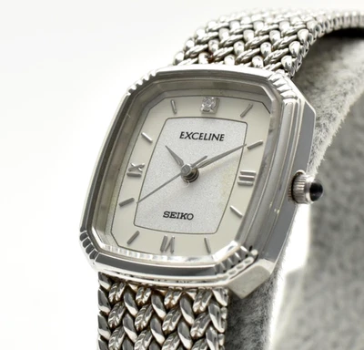 Vintage 1983 [N MINT] Seiko Exceline 7321-6600 Diamond Silver Ladies Watch JAPAN - Image 1 of 4