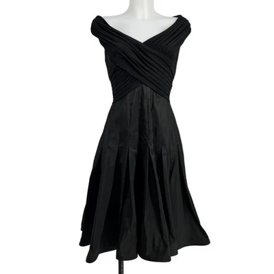 Tadashi Shoji Collection Cocktail Dress Size 6 Black Taffeta Pleated Fit Flare  - Image 1 of 4