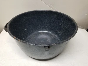 VTG VERY LARGE GRANITE WARE ENAMELWARE DARK BLUE WHITE SPECKS POT 15"×7" - Picture 1 of 14