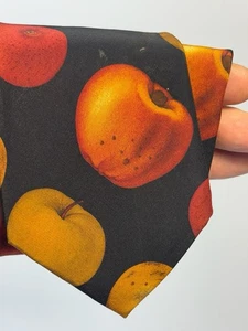 Vintage YVES SAINT LAURENT Apples Print Silk Tie Made In Italy - Picture 1 of 6