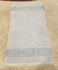 Vintage 70s Cannon Monticello Bath Towel Set Textured Flowers Fringe Light Blue - Picture 1 of 6