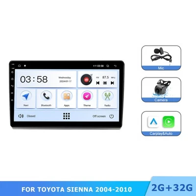 Stereo For Toyota Sienna 2004-2010 Car Radio Apple Carplay Android 13 GPS Navi - Imagem 1 de 4