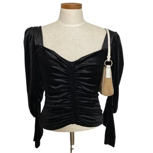 Express Y2K Whimsigoth schwarz Samt Rüschen Top Damen S lang Puffärmel NEU - Bild 1 von 9