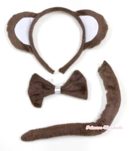 Animal Brown Little Monkey EAR Party Costume Headband with Bow Tail 3 pieces set - Picture 1 of 1