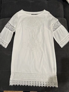 Ralph Lauren Womens White Crochet Cottage Embroidered Dress Sz Petite Small PS - Picture 1 of 11