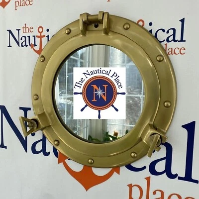 11" Antique Brass Finish Porthole Mirror, Nautical Wall Decor, Working Port Hole - Image 1 of 4