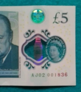 AJ02 BANK OF ENGLAND POLYMER FIVE POUND GENUINE NEW NOTE. RARE - Picture 1 of 4