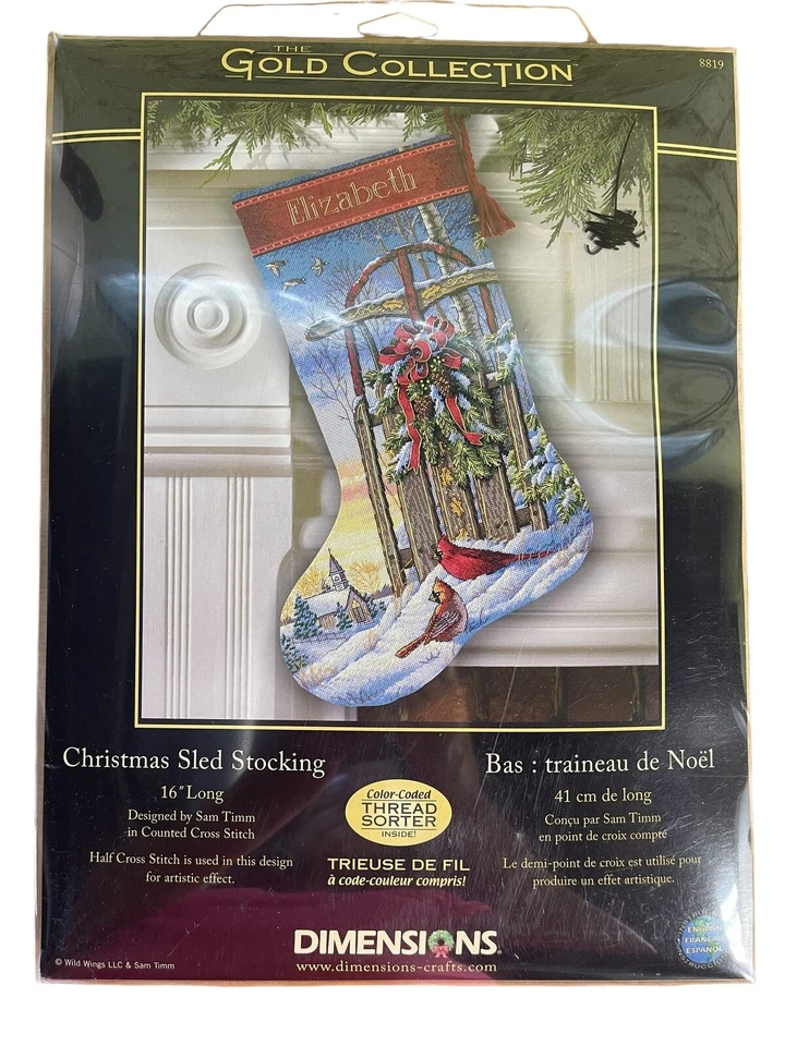 Dimensions Gold Collection Counted Cross Stitch Kit 16" Long-Christmas Sled Stoc - Image 1 of 4