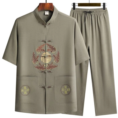 Mens Traditional Chinese Tang Suit Jacket Outfit Martial Arts Uniform 福 Pattern - Image 1 of 4