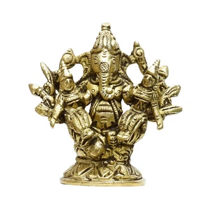 KRAFTSKALA Riddhi Siddhi Ganesh Brass Idol,Handcrafted Divine Brass Statue 0.6LB - Picture 1 of 9