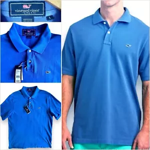 VINEYARD VINES New Large Cotton Pique Logo Polo Short Sleeves Blue Golf Shirt XL - Picture 1 of 24