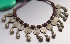 Handcrafted Afghani Banjara Gypsy Tribal Kuchi Glass Bead Coins Pendant Necklace - Picture 1 of 3