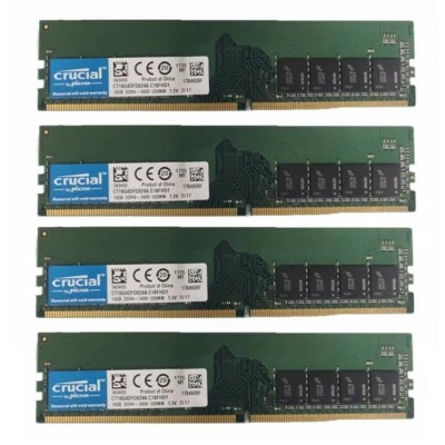 Crucial 4x16GB 1RX8 PC4-2400T DDR4 19200MHz 288Pin UDIMM Desktop Memory RAM" - Image 1 of 4