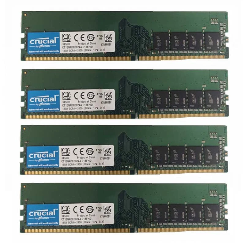 Crucial 4x16GB 1RX8 PC4-2400T DDR4 19200MHz 288Pin UDIMM Desktop Memory RAM" - Image 1 of 4