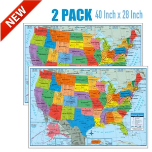 2x Wall Map Of The United States USA Road Travel Maps City Name US Poster 28x40" - Picture 1 of 6