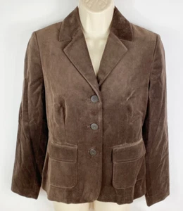 Blazer chaqueta abrigo Charter Club para mujer marrón de terciopelo con botones talla 4P - Imagen 1 de 9