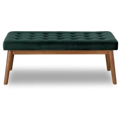 Allen Mid-Century Modern Velvet Button-Tufted Upholstered Bench in Green - Image 1 of 4