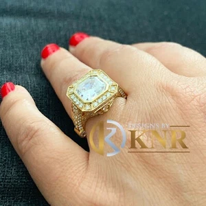 Anello di fidanzamento Asscher diamante lunetta aureola certificato IGI oro giallo 14 kt 4,60 ctw - Foto 1 di 9