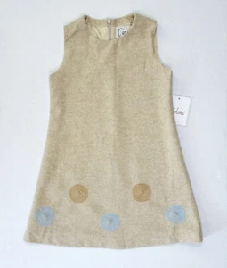 Carlotta Italy Girls 4 Wool Blend Sleeveless Shaft Mod Retro Dress Embroidered - Picture 1 of 4