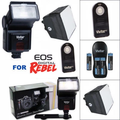 AF ZOOM LED FLASH + CHARGER + DIFFUSER + REMOTE FOR CANON EOS REBEL SL1 SL2 SL3 - Image 1 of 4