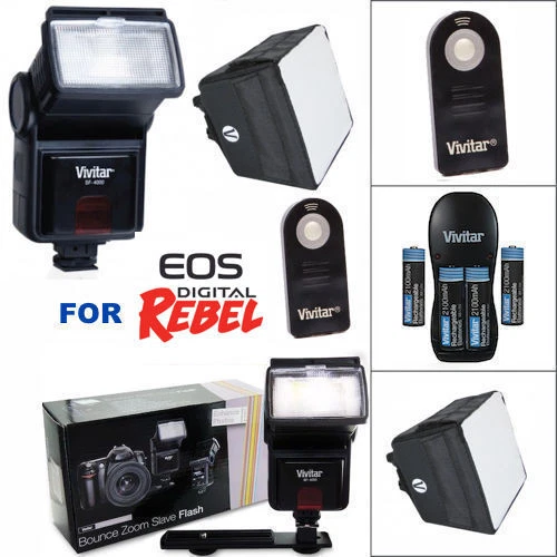 ZOOM LED FLASH + CHARGER + DIFFUSER + BATTERIES + REMOTE FOR CANON EOS M50 M3 M5 - Image 1 of 4