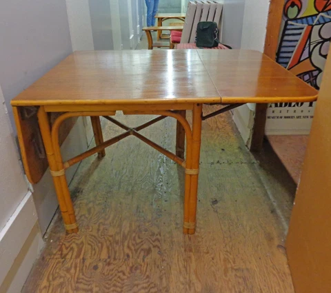 RARE Vintage Rattan DROP LEAF Table~60" x 36" Opened Cover