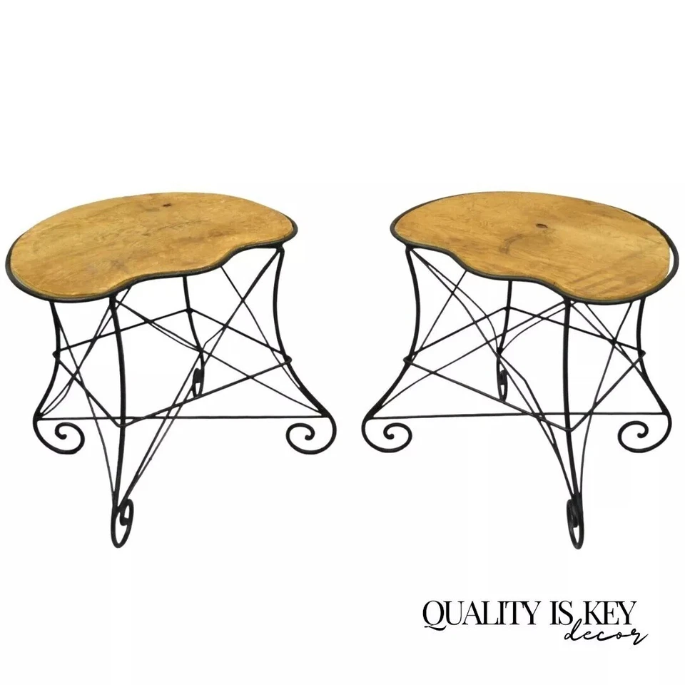 Taburetes de hierro forjado estilo Art Nouveau francés vintage - un par Foto 1 de 4