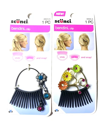 2 - Scunci Bendini w/ Jewel & w/ Flower Snap Comb Hair Clips - Slide & Snap - Image 1 of 2