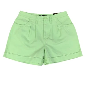 Vans Shorts Women 26 Sour Apple Pleated Mid Rise Cotton Cuffed Zip Fly Pocket - Picture 1 of 12
