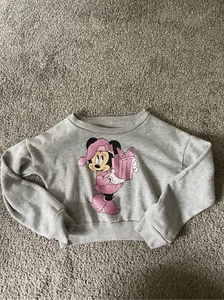Disney Minnie Mouse Girls 5 6 Sparkle Crew Neck Santa Christmas Pull Over Sweat - Picture 1 of 3