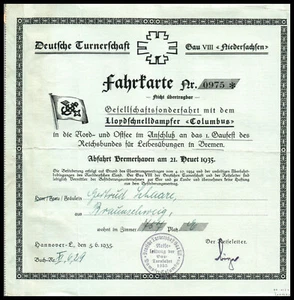 Nachl.G.Scharre MTV Braunschweig, Fahrkarte Dampfer Columbus Nr.0975 5026-1246 - Bild 1 von 2