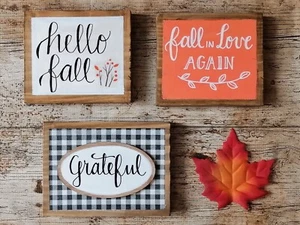 Paquete de letreros de bandeja en niveles de otoño. Letrero de madera de otoño. Mini letrero para decoración de bandeja en niveles - Imagen 1 de 20