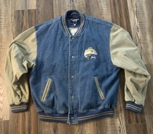 Walleye Embroidered Men’s Bomber Denim Jean Jacket By Boast USA Sz XL - Picture 1 of 12
