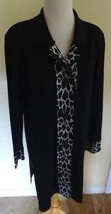 MISOOK GORGEOUS SILKY KNIT 34" L BUTTON DUSTER JACKET w/ LEOPARD PRINT TRIM PS - Picture 1 of 3