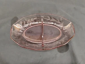 Vintage Pink Depression Divided Glass Etched Plate - Picture 1 of 7