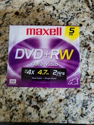 Maxell DVD+RW Discs, 4.7GB, 4x, w/Jewel Cases, Silver, 5/Pack (MAX634045) - Image 1 of 3