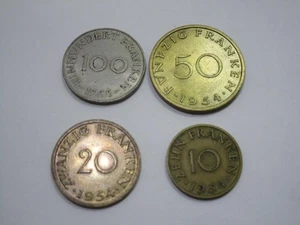 Kl. Conv. v. Monedas - Sarre 10,20,50 y 100 francos 1954/1955 (4 uds.) GS6598 - Imagen 1 de 2