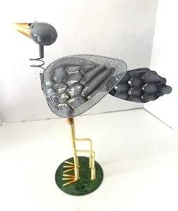 Kunstvoll skurriler grauer Vogel aus Metall aus Blech gelb Schnabel Hof Terrasse Skulptur 13 Zoll hoch - Bild 1 von 12