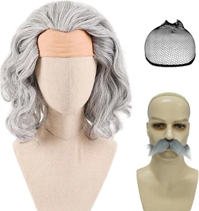 Parrucca Uomo Parrucche Riccia Grigia Argento,Moda Uomini Corto Riccio Capelli C - Foto 1 di 12