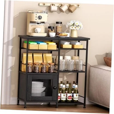  Coffee Bar Cabinet Station - Farmhouse Small Coffee Stand Station with Black - Image 1 of 4