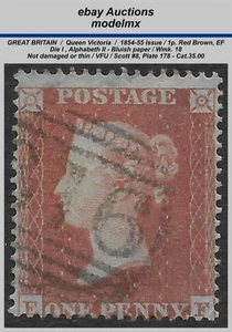 Great Britain - QV 1854, Sc.8- SG17, 1p Red B., (EF), P. 178, VFU., Cat.$35.00 - Picture 1 of 2