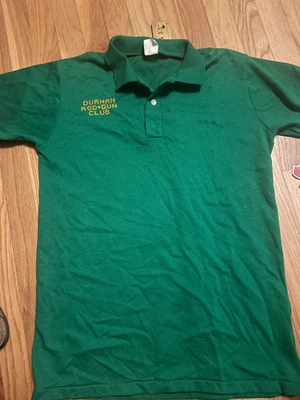 VTG 80s Durham Rod & Gun Club Polo Shirt Cross Stitch USA L Green Maine - Image 1 of 4