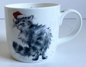 ROYAL WORCESTER JINGLE BELLE MUG FLUFFY GREY MIX CHRISTMAS CAT HANNAH DALE *NEW* - Picture 1 of 12
